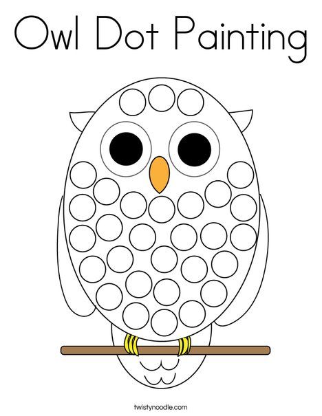 Owl Dot Painting Coloring Page - Twisty Noodle Owl Crafts Preschool, Owl Preschool, Owl Activities, Twisty Noodle, Owl Coloring Pages, Do A Dot, Owl Theme, Fall Preschool, Nocturnal Animals