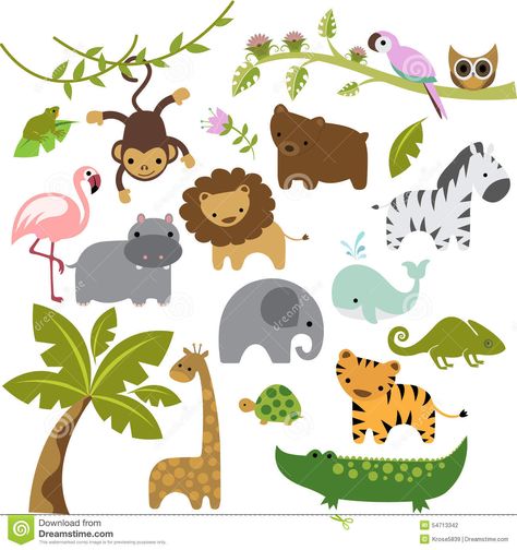 Baby Zoo Animals Vector Clipart Stock Illustration - Image: 54713342 Baby Zoo Animals, Baby Zoo, Zoo Babies, Animal Crafts For Kids, Summer Plants, Animal Clipart, Cute Animal Videos, Vector Clipart, Cute Animal Drawings