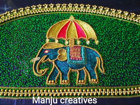 Aari Work Elephant Designs, Elephant Aari Work Blouse, Drawing Aari Work, Paint Elephant, Maggam Designs, Peacock Embroidery Designs, Mirror Work Blouse Design, Aari Design, Hand Work Design