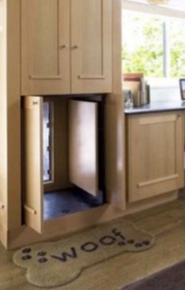 How to Build a Hidden Cabinet Doggy Door - Cabinet Now Doggie Door, Dog Rooms, Dog Door, Mud Room, Dog Houses, Diy Dog Stuff, My New Room, My Dream Home, A Kitchen