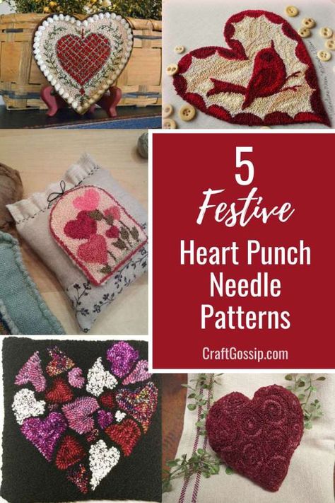 5 Festive Valentine’s Day Heart Punch Needle Patterns – Needle Work Valentine Punch Needle, Unique Cross Stitch, Cross Stitch Tutorial, Expressing Love, Punch Needle Patterns, Needle Crafts, Needlework Patterns, Spiral Pattern, Needle Punch