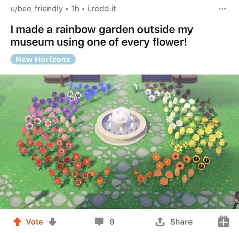 Acnh Hybrid Flowers, Rainbow Flower Animal Crossing, Acnh Rainbow Flower Garden Layout, Rainbow Flower Garden Animal Crossing, Animal Crossing Rainbow Garden, Acnh Flower Garden Layout Ideas, Acnh Rainbow Flower Garden, Acnh Garden Layout, Acnh Flower Garden