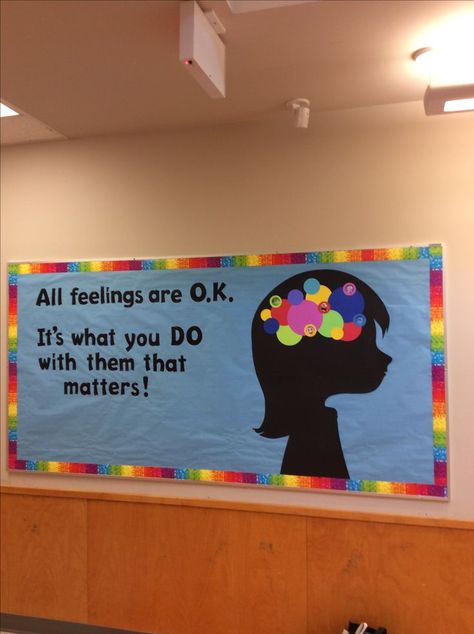 All feelings are okay. It's what you do with them that matters. Classroom Decoration Ideas, Counseling Bulletin Boards, Kwanzaa Decorations, Diy Classroom Decorations, Education Positive, School Displays, School Social Work, Mindy Kaling, Diy Classroom