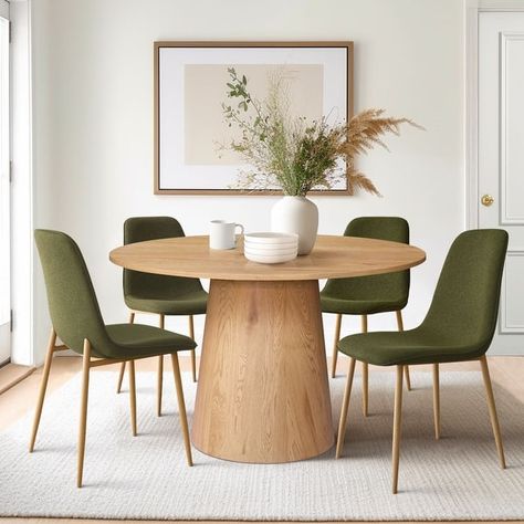 Mid-Century Solid Back Side Dining Chair (Set of 4) - On Sale - Bed Bath & Beyond - 39572876 Round Oak Dining Table, Round Dining Table Modern, Round Dining Table Sets, Oval Dining Table, Kitchen Table Settings, Oval Table Dining, Oval Table, Pedestal Dining Table, Oak Dining Table