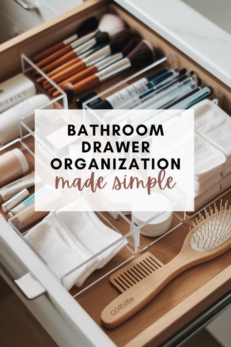 Tired of messy bathroom drawers? Learn how to declutter and organize your space with these simple and stylish drawer organization tips. Bathroom Drawer Dividers, Organized Bathroom Cabinet, How To Organize Vanity, How To Organize Dresser Drawers, Organizing Ideas Bathroom, How To Organize Bathroom Cabinets, Vanity Drawer Organization, Organize Bathroom Drawers, How To Organize Bathroom Drawers