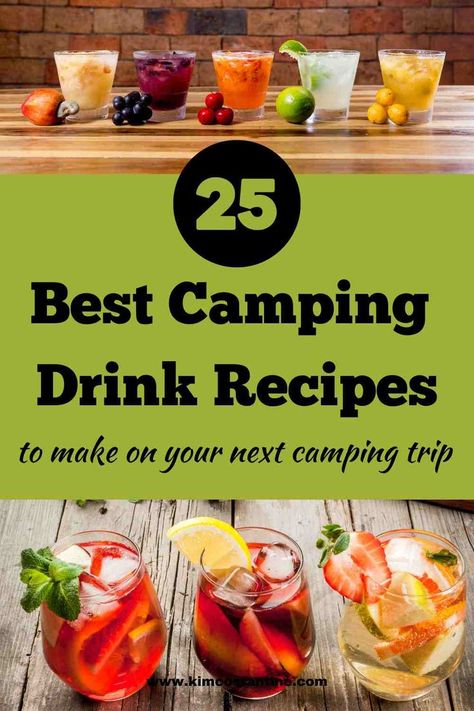 On your next camping adventure, check out this list of campfire cocktails! The list includes all easy to make cocktails perfect for camp cocktails and RV cocktails. With minimal ingedients and minimal mess, these camping cocktails serve in minutes! So you can enjoy your time outdoors Easy Camping Alcoholic Drinks, Cabin Drinks Cocktails, Camper Crawl Drinks, Camping Shots Alcohol, Easy Camping Cocktails, Camp Drinks Alcohol, Camping Mixed Drinks, Campfire Cocktail Recipe, Camping Cocktails Make Ahead