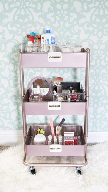 Ikea Cart Organization, Rolling Cart Organization, Cart Organization Ideas, Abby Organizes, Abby Lawson, Ikea Cart, Apartment Designs, Organization Cart, Makeover Bedroom