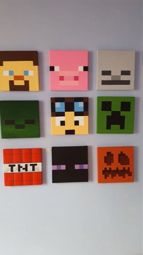 Minecraft Wall Art, Painting Minecraft, Minecraft Bedroom Decor, Art Mini Toile, Minecraft Wall, Mini Toile, Minecraft Bedroom, Cute Canvas Paintings, Easy Canvas Art