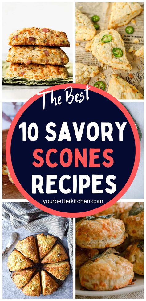 Do you love scones but often find yourself stuck in a rut, making the same old recipes? If so, you're in luck! We've compiled 10 delicious savory scone recipes that will make breakfasts, brunches, and light dinners extra filling and extra tasty. From Ham and Cheese Scones to Smoked Gouda and Chives, there's something for everyone. So, check it out and let us know which recipe is your favorite! Savory Scones Breakfast, Easy Savory Scones, Heavy Cream Scones, Herb Scones Recipe, Ham And Cheese Scones Recipes, Scones Savory Recipe, Italian Scones Recipe, Savory Scone Ideas, Sour Dough Scones Recipe