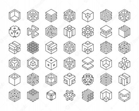 Cube Model, Cubes Architecture, Isometric Cube, Geometric Shapes Drawing, Cube Logo, Lotus Flower Logo, Geometric Box, Jewelry Logo Design, Isometric Drawing