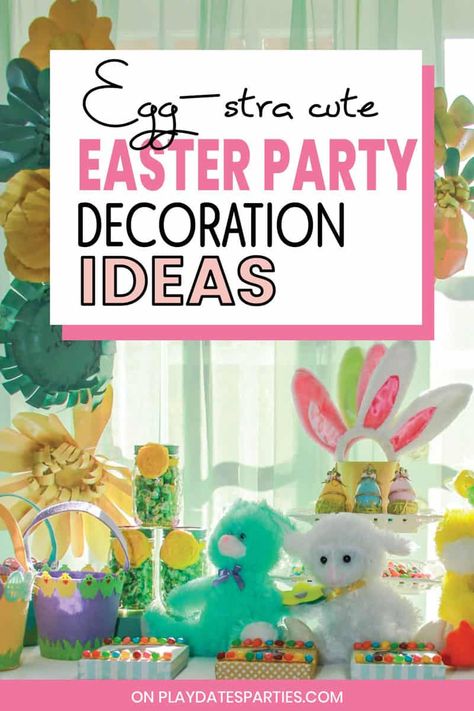 So CUTE! This Easter bunny buffet is full of cheap and easy Easter party decorations and Easter ideas that kids will love. Make your kids hop with excitement with creative ideas using Dollar Stores Easter decorations, an easy DIY Easter party backdrop, and a table full of goodies just for them. Easter Party Games, Easter Party Food, Games For Kids Classroom, Unique Party Themes, Party Planning Checklist, Party Decoration Ideas, Holiday Party Themes, Fun Party Themes