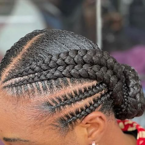 Simple All Back Hairstyles, All Back Hairstyles, Easy Braids To Do On Yourself, All Back Hairstyle, Natural Hair Flat Twist, Cornrows Updo, Cornrow Hairstyle, Thick Braids, Black Hair Bun