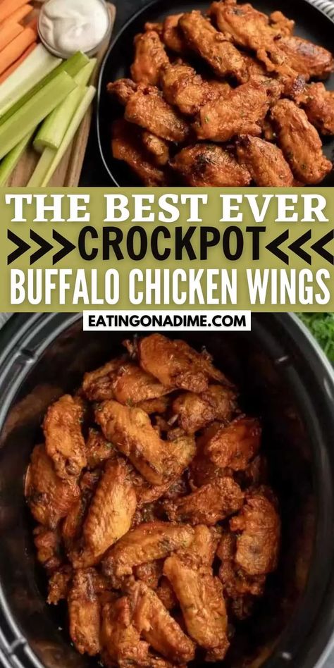 Crock pot buffalo chicken wings - easy slow cooker chicken wings 3 Ingredient Slow Cooker Chicken Wings, Healthy Crockpot Chicken Wings, Easy Buffalo Chicken Wings, Crockpot Buffalo Chicken Wings, Crock Pot Buffalo Wings, Crockpot Hot Wings Buffalo, Slow Cooker Hot Wings, Crispy Crockpot Chicken Wings, Crock Pot Hot Wings