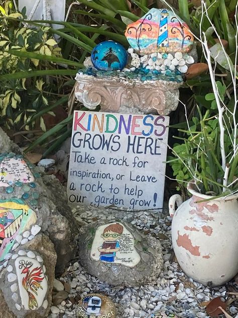 School Rock Garden Ideas, Rock Garden For Kids, Peace Garden School, Rock Garden Signs Cute Ideas, Painted Rock Garden Signs, Rock Garden Sign, Equine Facility Design, Kindness Rock Garden Sign, Backyard Play Spaces