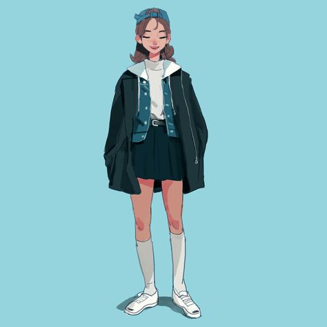 Big Jacket Reference, Big Jacket Character Design, Big Jacket Drawing, Big Jacket Outfits, Big Jacket, Jacket Drawing, Illustration Fashion Design, Korean Art, Art Clothes