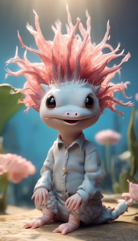 3d render pixar style of a cute Axolotl Pixar, Character Inspiration, Toys, Animals