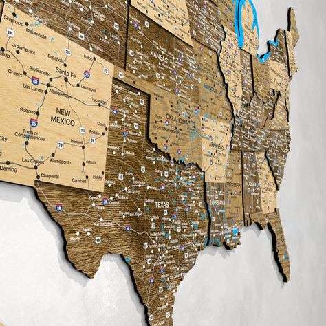 USA Wooden Map, Push Pin USA Map, Usa map wall art, Wall Decor, Home Decor, Houswarming Gift, United States Map, Birthday gift, Unique gift by KokoBoloDesign on Etsy Usa Map Wall Art, United States Push Pin Map, Map Office Decor, Adventure Room, Diy Map, Hawaii Islands, Rivers And Roads, Map Room, Wooden Map