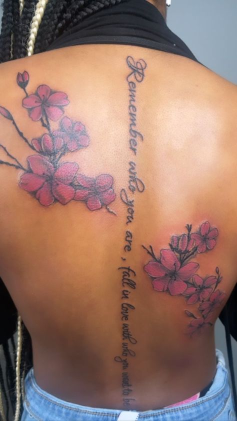 tattedby6ixx on Instagram: Beautiful back work 🗣🧧june books now open! #dmv #dmvtattooartist #Tattooartistnearme #dmvnaills #tattooideas #dmvhairstylist… Girl Back Tattoos Black, Red Tattoo On Black Women Dark Skin, Back Flower Tattoos For Women, Tattoos For Dark Skin, Cute Sister Tattoos, Back Tattoo Women Spine, Dark Skin Tattoo, Skin Tattoo, Girl Back Tattoos