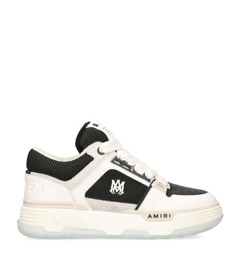 Find AMIRI Leather Ma-1 Sneakers on Editorialist. Calling to mind the chunky styles of the early noughties, the MA-1 sneakers from AMIRI embody the grunge scene perfectly. Showcasing wide laces and an oversized tongue, the design centres around the nubuck panelling detail and mesh inserts, adding a contrasting detail to ensure this pair is both versatile and fashion-forward. Hand Painted Leather, Embellished Denim, Brown Sneakers, Painting Leather, Latest Sneakers, Sneakers Grey, Chunky Sneakers, Sneakers White, Mens Shoes Sneakers