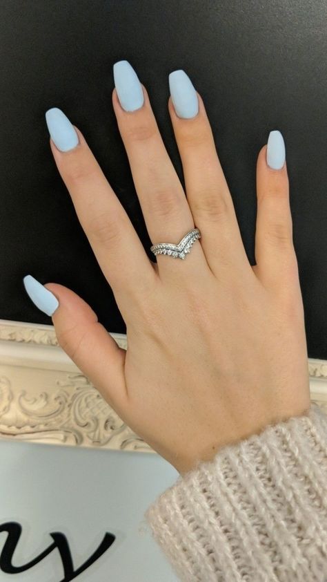 Plain Nails Matte, Gel Nail Designs Solid Color, Light Blue Matte Nails Short, Acrylic Nail Designs Solid Colors, Simple Acrylic Nails Ballerina, One Solid Color Nails, Ballerina Nails Short Summer, Basic Solid Color Nails, Nail Ideas Basic Colors