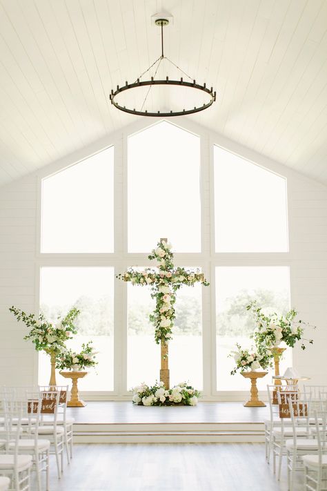 Cross Covered In Flowers, Wedding Cake With Initials, Gym Teacher, Hexagon Wedding, Greenery Centerpiece, Garland Backdrops, Modern Reception, Wedding Cross, Crossback Chairs