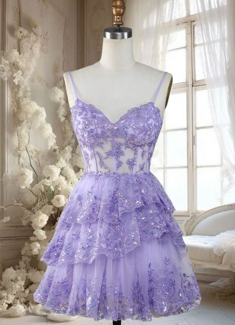 Short Lilac Prom Dresses, Lilac Dress Short Homecoming, Lilac Quinceanera Dress Short, Lavender Mini Length Dress For Prom, Lilac Ball Gowns Short, Lilac Quinceanera Dresses Mini, Lavender Homecoming Dress, Lilac Homecoming Dress, Luulla Dresses