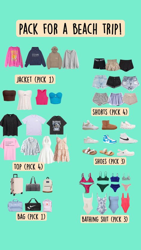 What To Wear To The Pool, Macys Outfits, Beach Trip Packing, Trip Clothes, Summer Bag Essentials, What To Pack For Vacation, Road Trip Bag, Road Trip Kit, Preppy Travel