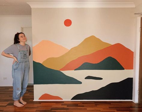 Diy Mountain Mural, How To Start Painting, Wall Murals Diy, Mountain Mural, Apartment Stuff, Painting Walls, Nursery Mural, Start Painting, Bedroom Murals