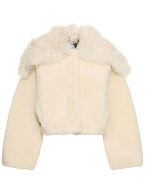 Front zip closure . Two side pockets. Unlined Jacquemus Jacket, Jacquemus Clothes, Cropped Fur Jacket, Written Letters, Ruffle Jacket, Cropped Leather Jacket, White Jacket, Jacket Design, Long Sleeves Jacket