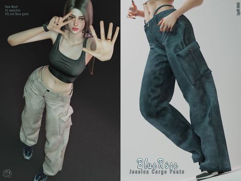 Jessica Cargo Denim Pants, 42 colors, sims4 By Bluerose 3D Fashion TS4CC Cargo Denim Pants, Sims 4 Male Clothes, Play Sims 4, Sims 4 Cc Skin, Tumblr Sims 4, Sims 4 Cc Folder, Sims 4 Dresses, Sims Four, Sims4 Clothes