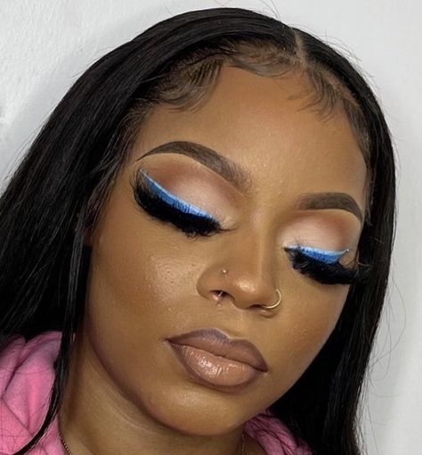 Soft Beat Makeup Blue, Baby Blue Makeup Looks Black Women, Gender Reveal Makeup Ideas Black Women, Royal Blue Makeup Looks Black Women, Blue Eye Makeup Black Women, Maternity Makeup Ideas, Gender Reveal Makeup Ideas, Blue Makeup Looks Black Women, Baby Shower Makeup Ideas