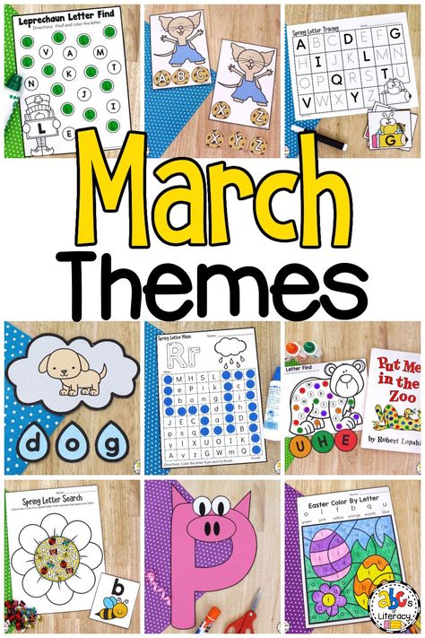 With these fun March Preschool Themes, your kids can celebrate St. Patrick's day, National Crayon Day, and so much more! They will work on letter recognition, CVC words, writing strokes, and many other essential concepts and skills. Click on the link to learn more! https://abcsofliteracy.com/march-preschool-themes/ (opens in a new tab) March Themes For Kindergarten, March Themes For Preschool, March Pre K Worksheets, March Lesson Plans For Preschool, March Preschool Themes, March Literacy Centers Kindergarten, March Write The Room Kindergarten, National Pig Day, Crayon Days