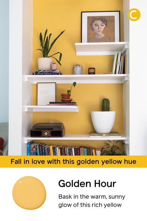 Hands down, these are the best yellow paint colors. Find the best yellow paint color for your space. This sunny paint color is Golden Hour by Clare. Read more Golden Yellow Nursery, Yellow Accent Wall Office, Golden Yellow Walls, Golden Yellow Paint Colors, Golden Yellow Kitchen, Best Yellow Paint Colors, Warm Yellow Paint Colors, Golden Yellow Paint, Yellow Painted Rooms