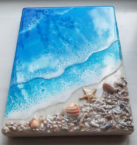 Resin Beach Art Resin Beach painting Epoxy Art Resin Art | Etsy Beach Art Diy, Themed Homes, Resin Beach Art, Seni Resin, Sea Glass Art Projects, Resin Beach, Seashell Wall Art, Art Coquillage, Epoxy Art