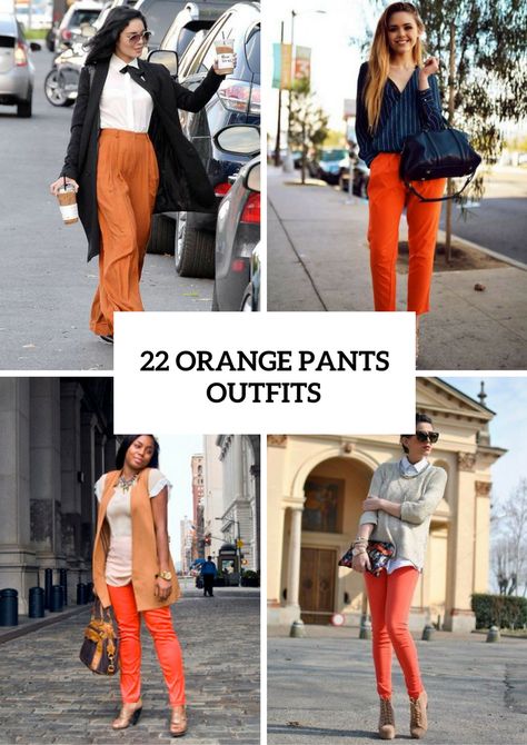 22 Orange Pants Outfits For Fashionistas - Styleoholic Orange Pants Outfits, Orange Pants Outfit Work, Drape Pants Outfit, Orange Cargo Pants Outfit, Orange Trousers Outfit, Orange Pants Outfit, Colored Pants Outfits, Women Template, Pant Outfits For Women