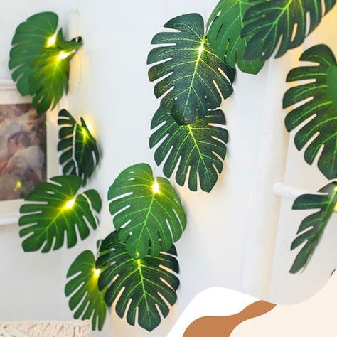 Tropical Artificial Monstera Leaf Light Wall Hanging- String Lights- 20 LED's Leaf Lights, Battery Operated Garland, Tropical Luxe, Wedding Table Garland, Artificial Vines, Home Jungle, Tropical Luxury, Tropical Wedding Decor, Hanging String Lights