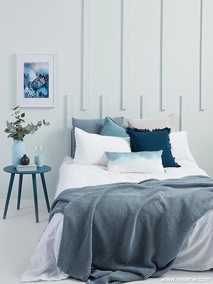 A bright and breezy pale blue bedroom Shades Of Blue Bedroom, Breezy Bedroom, Ocean Inspired Bedroom, Pale Blue Bedrooms, Twins Bedroom, Bedroom 2022, Ocean Bedroom, Cushion Making, Bedroom Colour