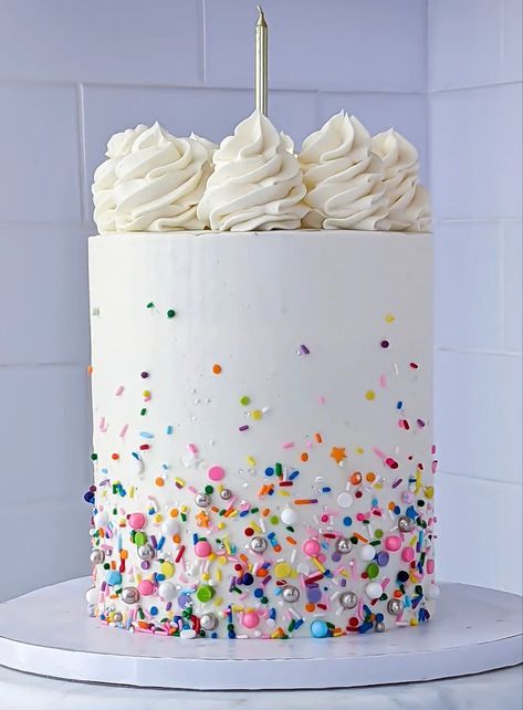 Trending Cakes 2023, Trending Birthday Cakes 2023, Sprinkle Cake Ideas, Baby Sprinkle Cake, Colourful Birthday Cake, Sprinkle Birthday Cake, Cake Pops Birthday, Sprinkles Birthday Cake, White Birthday Cakes