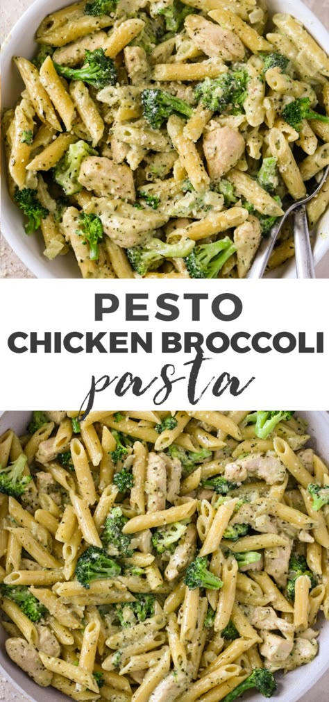 One Pot Broccoli Cheese Pesto Pasta, Low Calorie Chicken Pesto Pasta, Broccoli Chicken Healthy, Pesto Chicken Pasta Non Dairy, High Protein Chicken Pesto Pasta, Meal Prep Pesto Pasta, Tasty Clean Eating Recipes, Chicken Pesto With Vegetables, Pesto Pasta Salad With Chicken