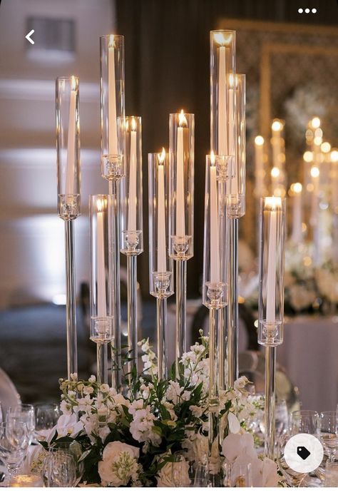 Candle Tower Centerpiece, Crystal Centrepiece Wedding, Tall Candleabra Wedding Centerpieces, Acrylic Candelabra Centerpiece, Wedding Candelabra Centerpiece, Candleabras Wedding Centerpiece, Candle Opera Centerpiece, Tall Candle Centerpieces Wedding, Candle And Flower Centerpieces