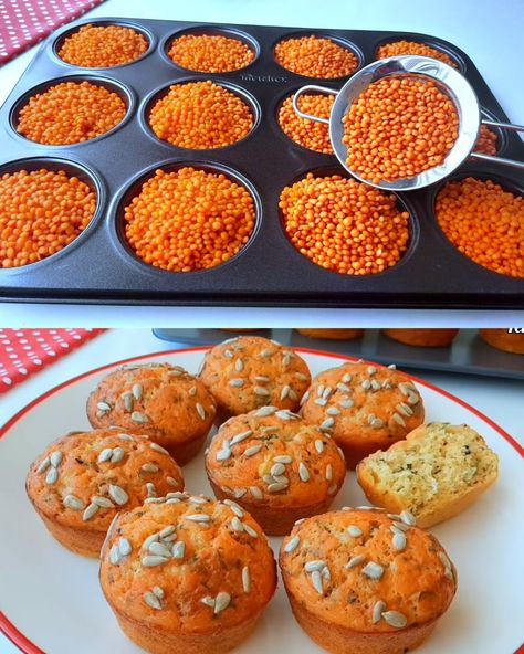 Lentil Cheese Bread, Lentil Snack Recipes, Red Lentil Muffins, Red Lentil Cottage Cheese Bread, Red Lentil Bread, Breakfast Lentils, Insuline Resistance, Lentil Muffins, Emma Food