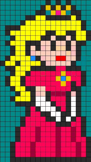 My modified Perler Bead Princess Peach! Peach Perler, Bead Kandi, Perler Designs, Crochet Graphs, Perler Creations, Nerd Crafts, Fuse Bead Patterns, Princesa Peach, Pony Bead Patterns