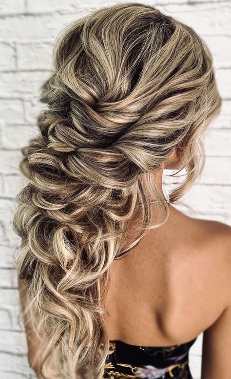 glamorous braids, wedding hairstyle, bridal braids, dutch braid updo, fishtail braid crown, boho braids, braided updo brides, wedding hairstyle braids Fishtail Wedding Hair, Side Braid With Curls, Fishtail Braid Wedding, Bridal Ponytail, Waterfall Braid Hairstyle, Amazing Waterfall, Hair Colour Ideas, Ponytail Hairstyles Tutorial, Hollywood Curls