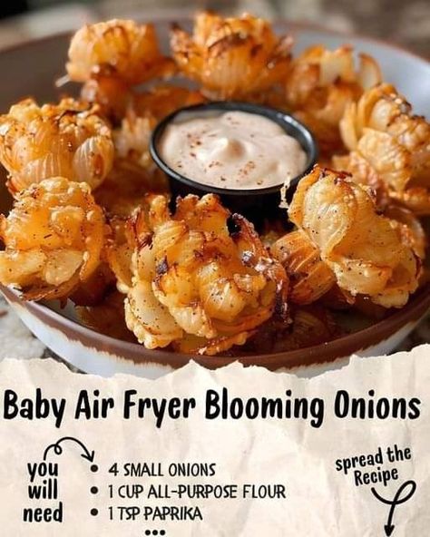 Baby Air Fryer Blooming Onions, Baby Blooming Onions Air Fryer, Air Fryer Blooming Onion, Health Chicken Recipes, Airfry Recipes, Blooming Onions, Blooming Onion Recipes, Bloomin Onion, Blooming Onion