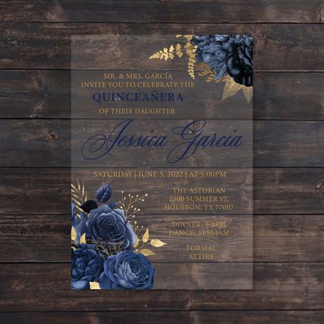 Black Blue Gold Wedding, Navy Blue Cream And Gold Wedding, White Gold And Navy Blue Wedding, Navy Blue And Champagne Wedding, Navy Blue Rustic Wedding, Navy Blue And Gold Wedding Theme, Blue And Gold Invitations, Navy Blue Venue Quince, Dark Blue And Gold Wedding