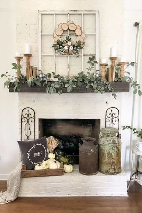 Oct 2, 2020 - The fireplace is the central focus of the living room, so apply some of these fireplace decor ideas to make sure the space looks as cozy as possible. Spring Mantle Decor, Farmhouse Mantle Decor, Farmhouse Fireplace Decor, Farmhouse Mantle, Fireplace Mantle Decor, The Mantle, Fireplace Mantel Decor, Farmhouse Fireplace, Fall Mantel Decorations