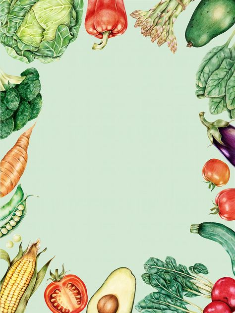 Vegetable Background Design, Vegetables Wallpaper, Food Border, Food Frame, Lettuce Vegetable, Corn Vegetable, Cake Wallpaper, History Infographic, Hand Lettering Worksheet