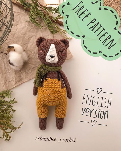 Crochet Woodland Animals Free Pattern, Crochet Animal Patterns Free, Crochet Stuffies Free Pattern, Crochet Patterns For Babies, Happy Bear, Handmade Stuffed Toys, Bear Amigurumi, Crochet Nursery, Crochet Dolls Free Patterns