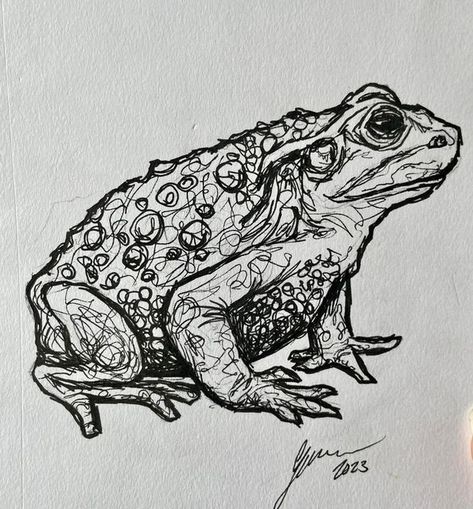 Giusiana on Instagram: "Inktober Prompt 8: Toad This one was done very loosely and shakily, because it was done on a moving bus, going over bumps and hills. (Pictured) I’m always amazed that I still get good, sometimes even BETTER results when I allow myself to loosen up and not focus too much on the details or mistakes #inktober #inktober2023 #inktober2023toad #inktoberchallenge #sketchbook #happylittleaccident" Toad Sketch, Toad Tattoos, Toad Drawing, Common Toad, Animal References, Drawing Inspo, The Wiz, Toad