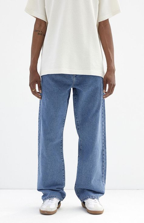 Medium Indigo Baggy Jeans Men Baggy Jeans, Pacsun Outfits, Hard Fits, Wide Leg Jeans Outfit, Jeans Outfit Men, Jeans Pacsun, Pacsun Mens, Pacsun Jeans, Winter Outfits Men